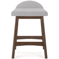 light gray and brown upholstered counter stools, single stool front view - 6