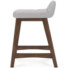 light gray and brown upholstered counter stools, single stool side profile - 7
