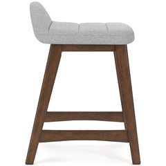 light gray and brown upholstered counter stools, single stool opposite side profile - 8