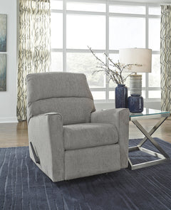 Light Gray rocker recliner, room setting; accessories not included - 45