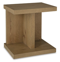 Light Oak Veneer Chairside Table with Dual USB Ports, angle view - 1