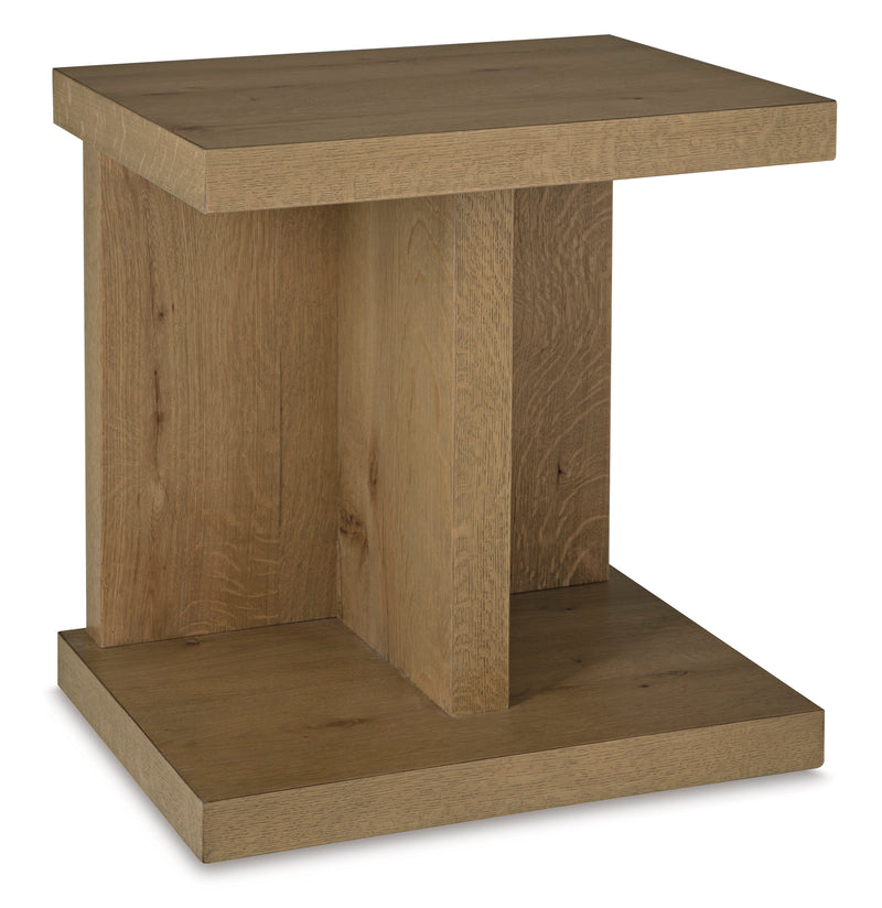 Light Oak Veneer Chairside Table with Dual USB Ports