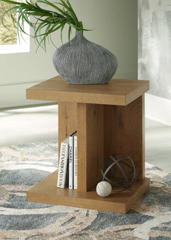Light Oak Veneer Chairside Table with Dual USB Ports, room setting; accessories not included - 2