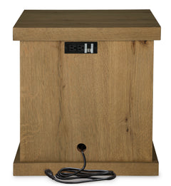 Light Oak Veneer Chairside Table with Dual USB Ports, back view - 4
