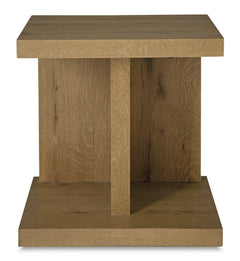 Light Oak Veneer Chairside Table with Dual USB Ports, front view - 6