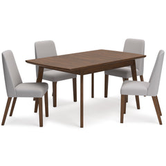 Brown Table / Gray/Brown Seating / Table + 4 Chairs, product view 1; included: 1 table; 4 matching chairs; all other furniture and accessories excluded - 20