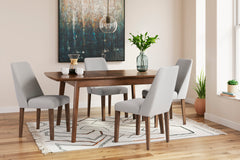 Brown Table / Gray/Brown Seating / Table + 4 Chairs, product view 2; included: 1 table; 4 matching chairs; all other furniture and accessories excluded - 21