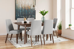 Brown Table / Gray/Brown Seating / Table + 6 Chairs, product view 2; included: 1 table; 6 matching chairs; all other furniture and accessories excluded - 23
