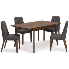 Brown Table / Charcoal/Brown Seating / Table + 4 Chairs, product view 1; included: 1 table; 4 matching chairs; all other furniture and accessories excluded - 34