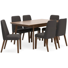 Brown Table / Charcoal/Brown Seating / Table + 6 Chairs, product view 1; included: 1 table; 6 matching chairs; all other furniture and accessories excluded - 36