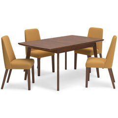 Brown Table / Mustard/Brown Seating / Table + 4 Chairs, product view 1; included: 1 table; 4 matching chairs; all other furniture and accessories excluded - 60