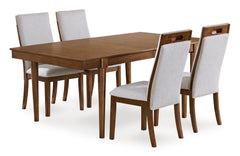 Brown Table / Beige/Brown Seating / Table + 4 Chairs, product view 1; included: 1 table; 4 matching chairs; all other furniture and accessories excluded - 17