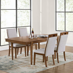 Brown Table / Beige/Brown Seating / Table + 4 Chairs, product view 2; included: 1 table; 4 matching chairs; all other furniture and accessories excluded - 18