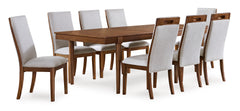 Brown Table / Beige/Brown Seating / Table + 8 Chairs, product view 1; included: 1 table; 8 matching chairs; all other furniture and accessories excluded - 20