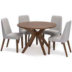 Brown Table / Gray/Brown Seating / Table + 4 Chairs, product view 1; included: 1 table; 4 matching chairs; all other furniture and accessories excluded - 16