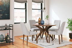 Brown Table / Gray/Brown Seating / Table + 4 Chairs, product view 2; included: 1 table; 4 matching chairs; all other furniture and accessories excluded - 17