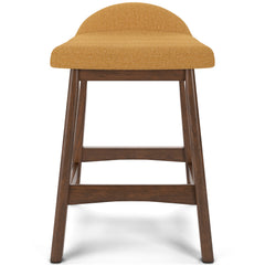 mustard and brown upholstered counter stools, single stool front view - 30