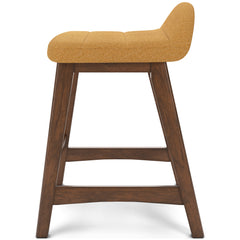 mustard and brown upholstered counter stools, single stool side profile - 31