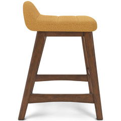 mustard and brown upholstered counter stools, single stool opposite side profile - 32
