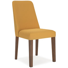 mustard and brown upholstered dining chairs, single chair front angle - 27