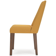 mustard and brown upholstered dining chairs, single chair side profile - 31