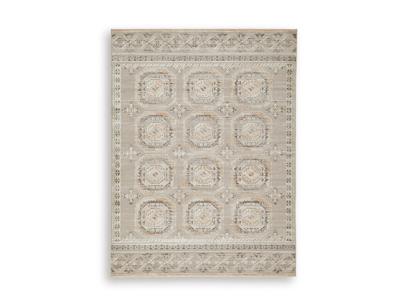 Muted Neutral Medallion Area Rug with Classic Border