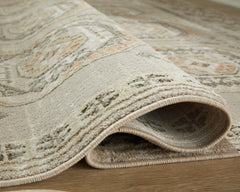 Muted Neutral Medallion Area Rug with Classic Border, rolled edge and backing detail - 4