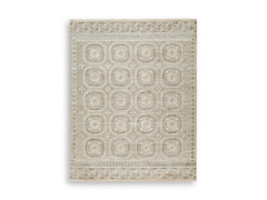Muted Neutral Medallion Area Rug with Classic Border, larger size front view - 5