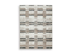 Neutral Block-Stripe Area Rug with Jute Backing, smaller size front view - 1