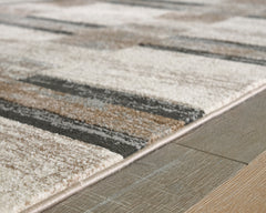 Neutral Block-Stripe Area Rug with Jute Backing, surface detail - 3
