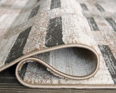 Neutral Block-Stripe Area Rug with Jute Backing, rolled edge and backing detail - 4