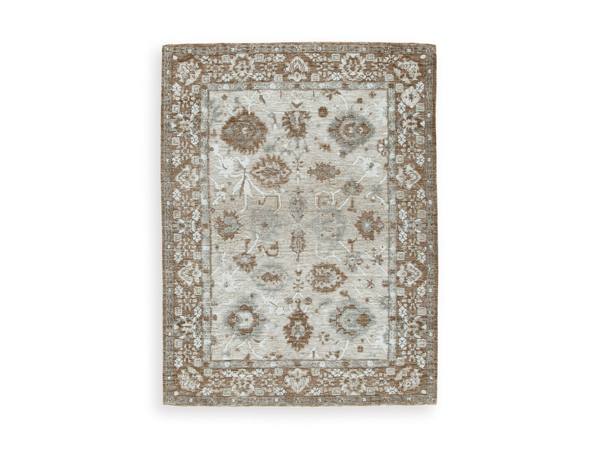 Neutral Botanical Memory Foam Area Rug in Brown, Beige and Gray, smaller size front view