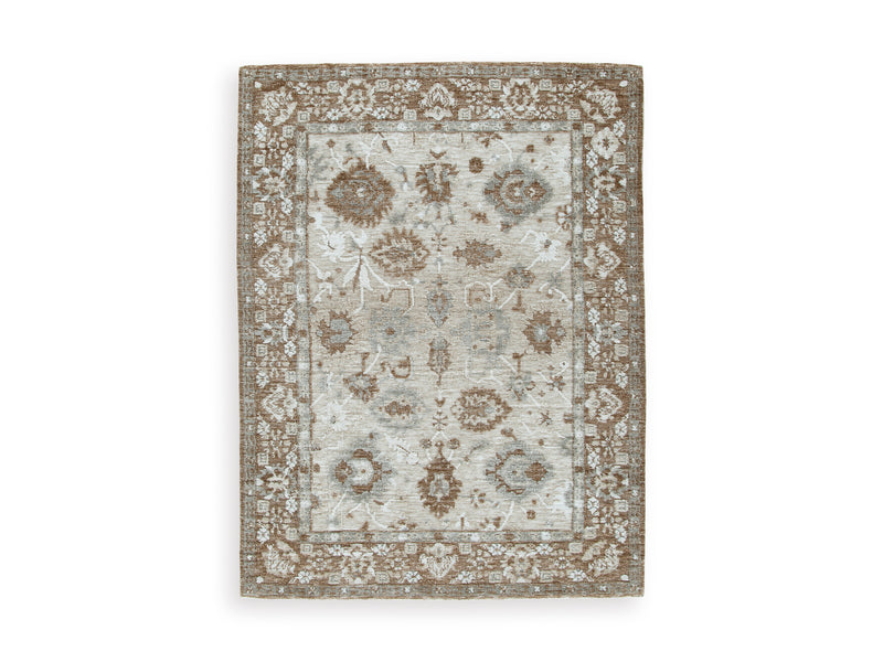 Neutral Botanical Memory Foam Area Rug in Brown, Beige and Gray