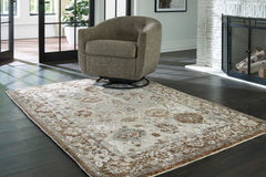 Neutral Botanical Memory Foam Area Rug in Brown, Beige and Gray, smaller size in a styled room; other items not included - 2