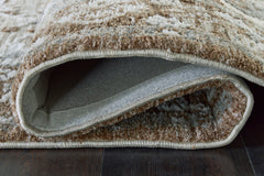 Neutral Botanical Memory Foam Area Rug in Brown, Beige and Gray, rolled edge and backing detail - 4