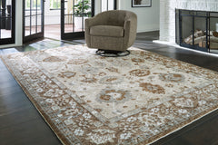 Neutral Botanical Memory Foam Area Rug in Brown, Beige and Gray, larger size in a styled room; other items not included - 6