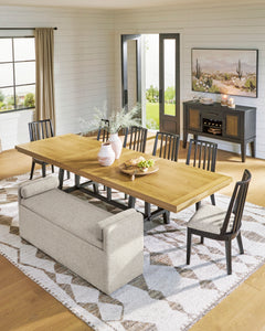 Black/Brown / Table + Storage Bench, product view 3; one table and one beige storage bench; all chairs excluded; other furniture and accessories excluded - 45
