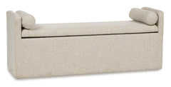 Black/Brown / 1 Beige Storage Bench, product view 3; one beige storage bench; table and all chairs excluded; other furniture and accessories excluded - 38
