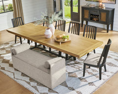 Black/Brown / Table + Storage Bench, product view 1; one table and one beige storage bench; all chairs excluded; other furniture and accessories excluded - 43