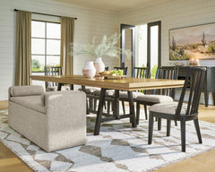 Black/Brown / Table + Storage Bench, product view 2; one table and one beige storage bench; all chairs excluded; other furniture and accessories excluded - 44