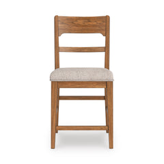 Oatmeal/Light Brown / Fixed — Set of 2 Stools, front view; matching pair included; additional furniture and accessories excluded - 4