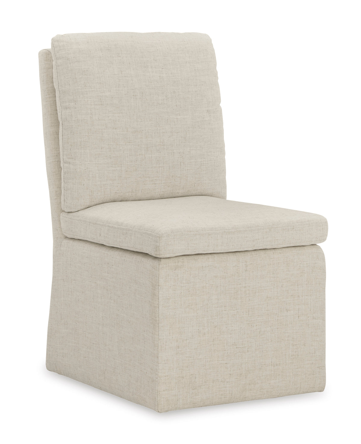 Oatmeal Dining Chairs, angle view; sold as a matching pair; tables, additional chairs and accessories excluded