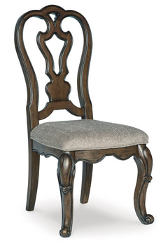 Dark Brown Dining Chairs, angle view; sold as a matching pair; tables, additional chairs and accessories excluded - 1
