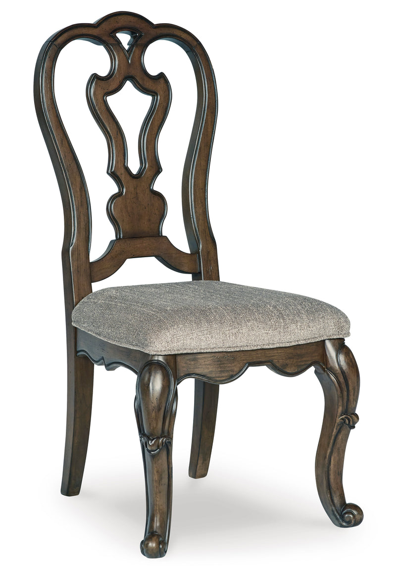 Ornate Dark Brown Dining Side Chairs with Upholstered Seats, Set of 2