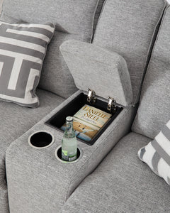 Pewter Power Reclining Seating, loveseat cup holders and concealed storage detail - 16