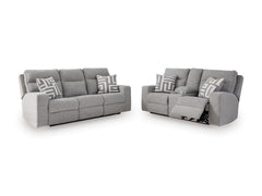 Pewter Power Reclining Seating, sofa and console loveseat set - 17