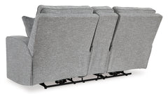 Pewter Power Reclining Seating, console loveseat back view - 8