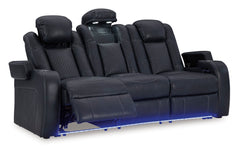 Sapphire Power Reclining Seating, sofa reclined angle with blue lighting - 23