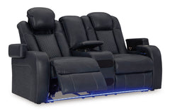 Sapphire Power Reclining Seating, console loveseat reclined angle with blue lighting - 28