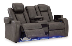 Shadow Power Reclining Seating, console loveseat reclined angle with blue lighting - 7